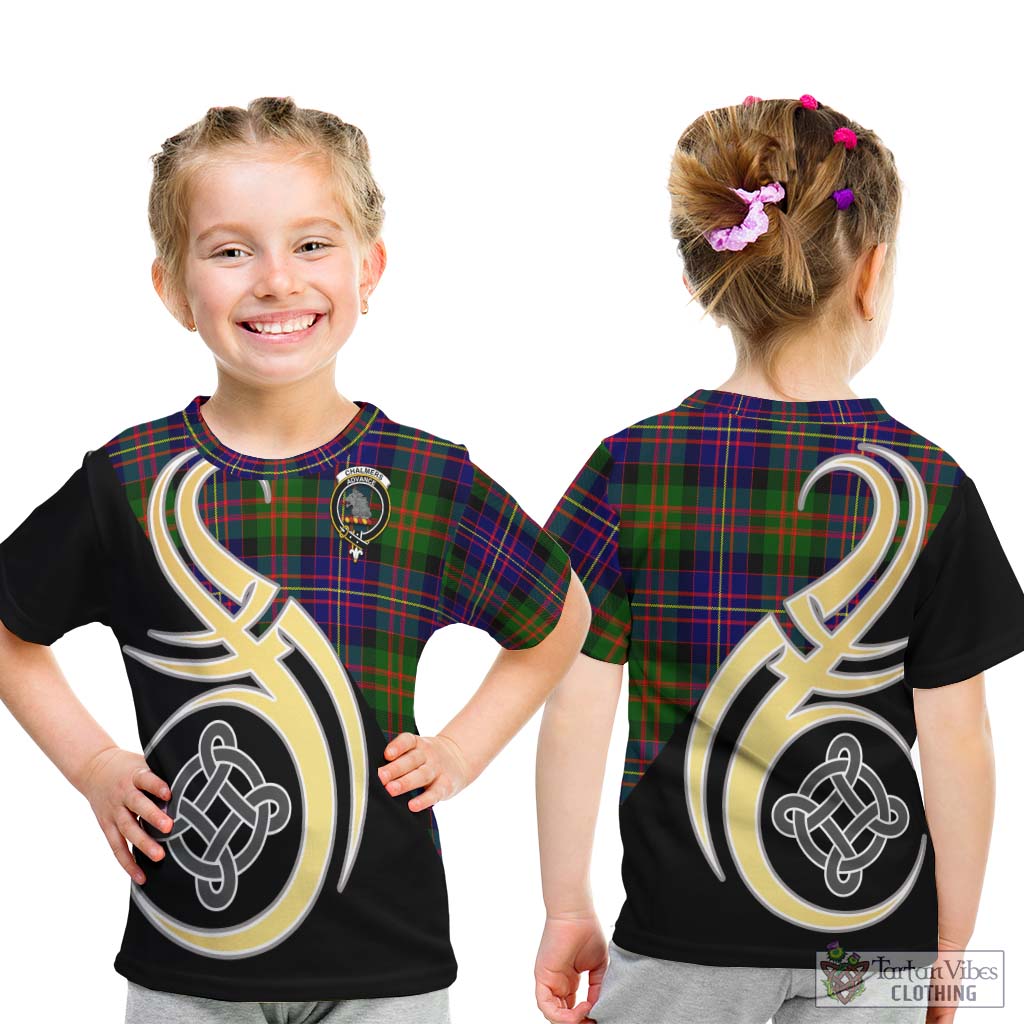 Chalmers Tartan Kid T-Shirt with Family Crest and Celtic Symbol Style - Tartan Vibes Clothing