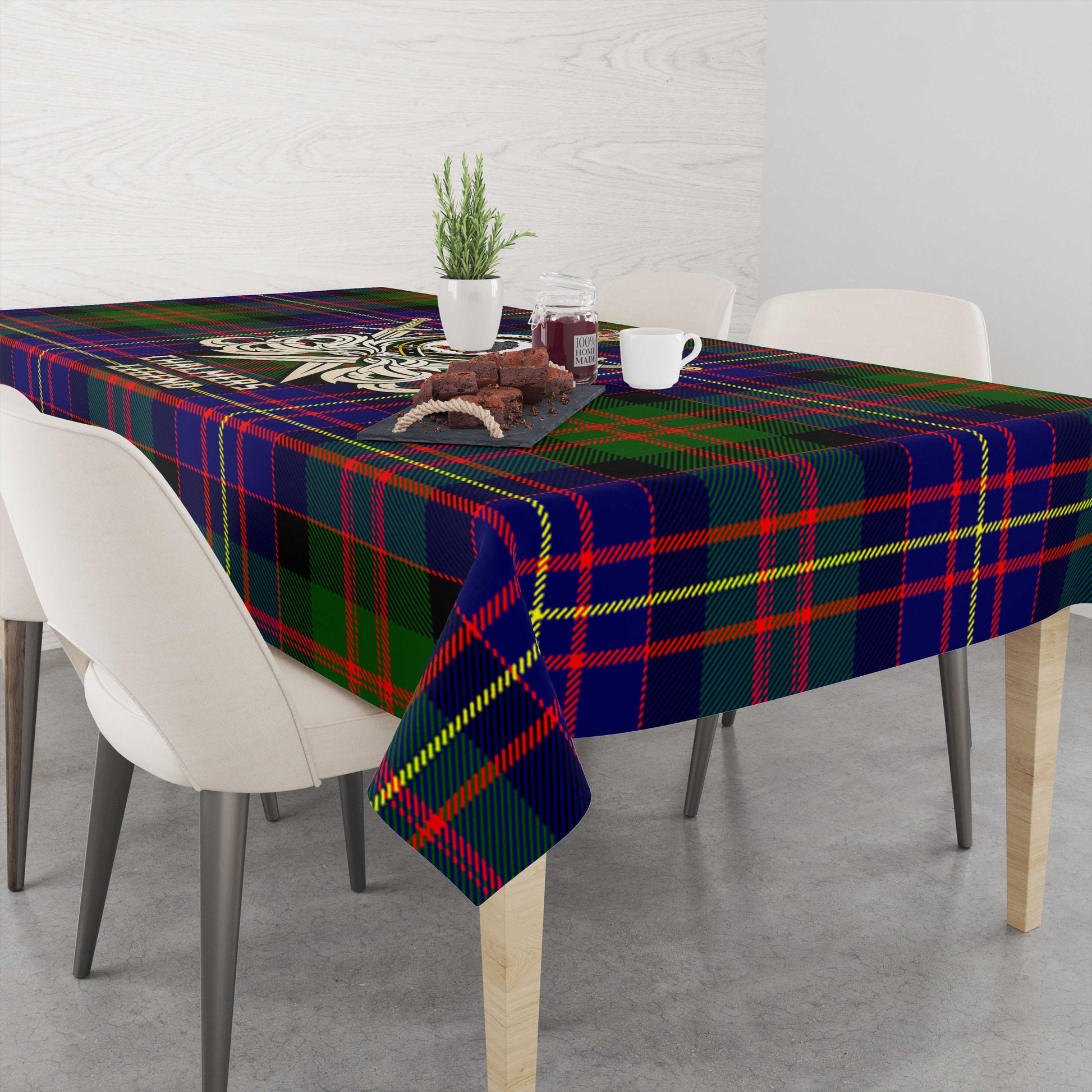 Chalmers Tartan Tablecloth with Clan Crest and the Golden Sword of Courageous Legacy - Tartan Vibes Clothing