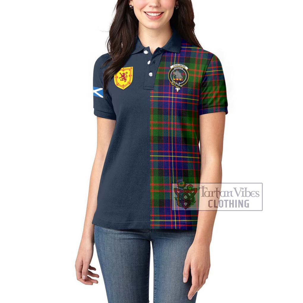 Chalmers Tartan Women's Polo Shirt Alba with Scottish Lion Royal Arm Half Style - Tartan Vibes Clothing