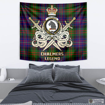 Chalmers Tartan Tapestry with Clan Crest and the Golden Sword of Courageous Legacy - Tartan Vibes Clothing