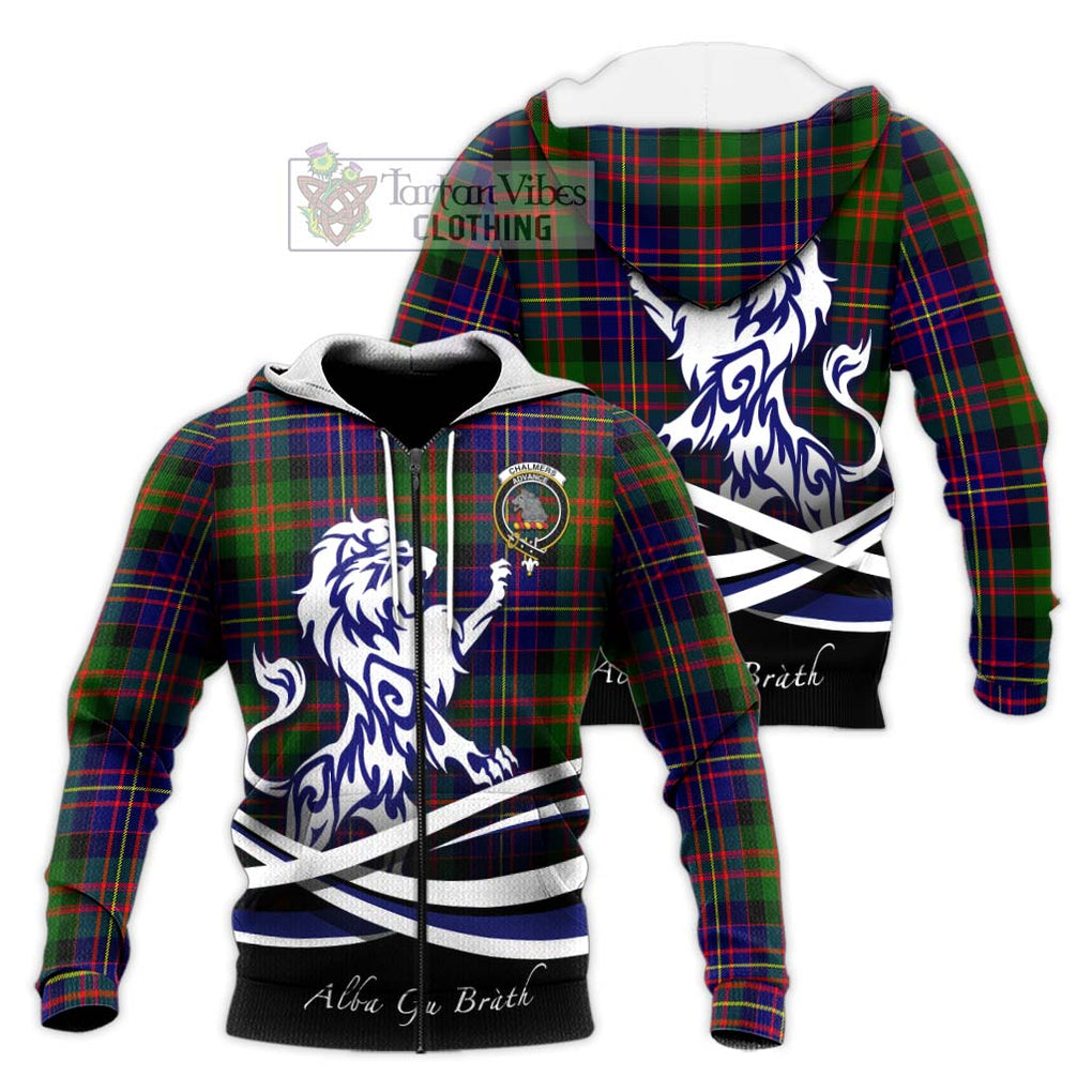 Chalmers Tartan Knitted Hoodie with Alba Gu Brath Regal Lion Emblem Unisex Knitted Zip Hoodie - Tartan Vibes Clothing