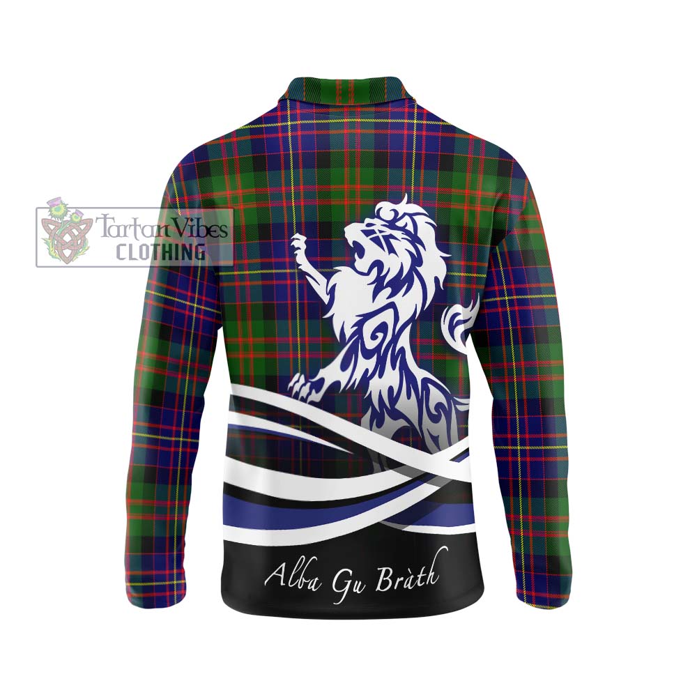 Chalmers Tartan Long Sleeve Polo Shirt with Alba Gu Brath Regal Lion Emblem - Tartan Vibes Clothing