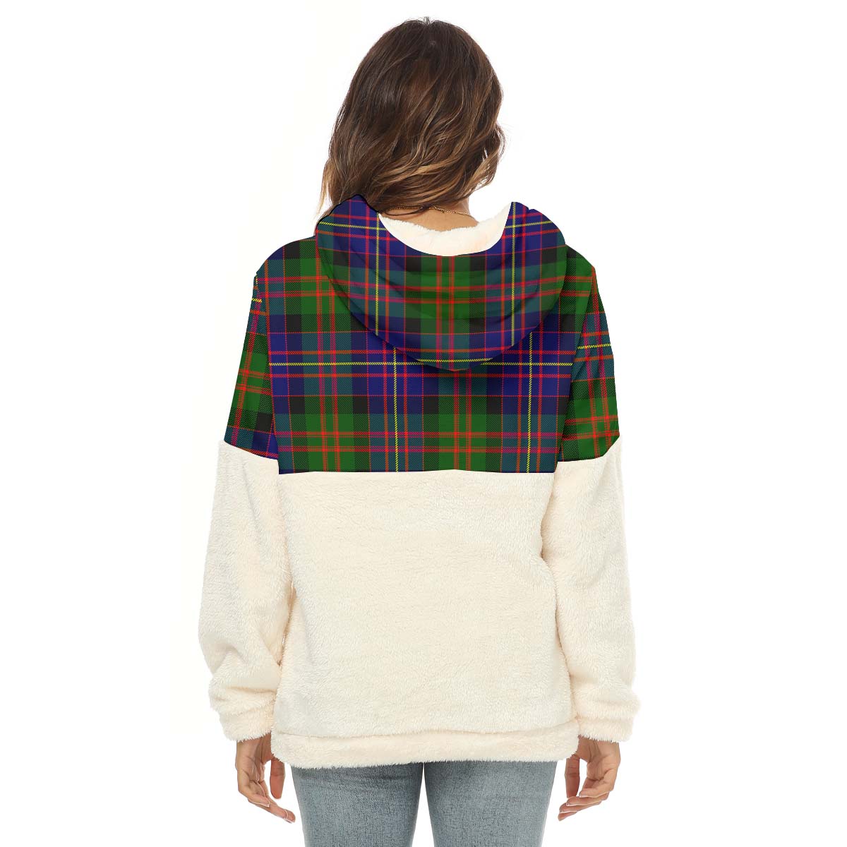 Chalmers Tartan Half Style Women's Borg Fleece Hoodie with Half Zip with Family Crest - Tartan Vibes Clothing
