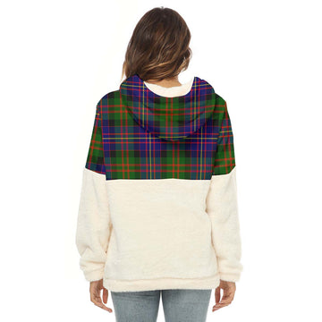Chalmers Tartan Half Style Women's Borg Fleece Hoodie with Half Zip with Family Crest - Tartan Vibes Clothing
