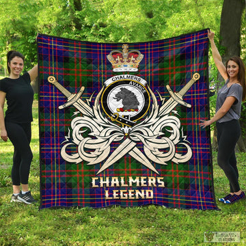 Chalmers Modern Tartan Quilt with Clan Crest and the Golden Sword of Courageous Legacy