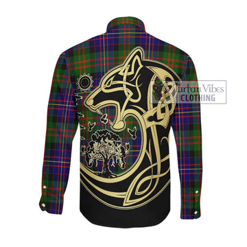 Chalmers Tartan Long Sleeve Button Shirt with Family Crest Celtic Wolf Style Men's Shirt - Tartan Vibes Clothing
