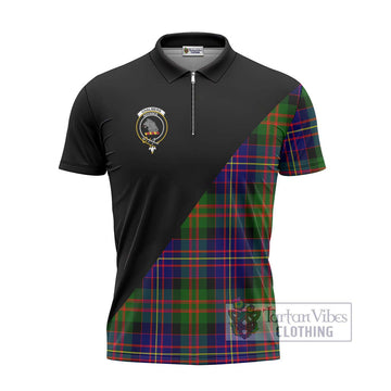 Chalmers Tartan Zipper Polo Shirt with Family Crest and Military Logo Style