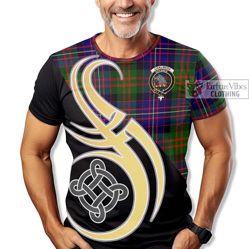 Tartan Vibes Clothing Chalmers Modern Tartan T-Shirt with Family Crest and Celtic Symbol Style