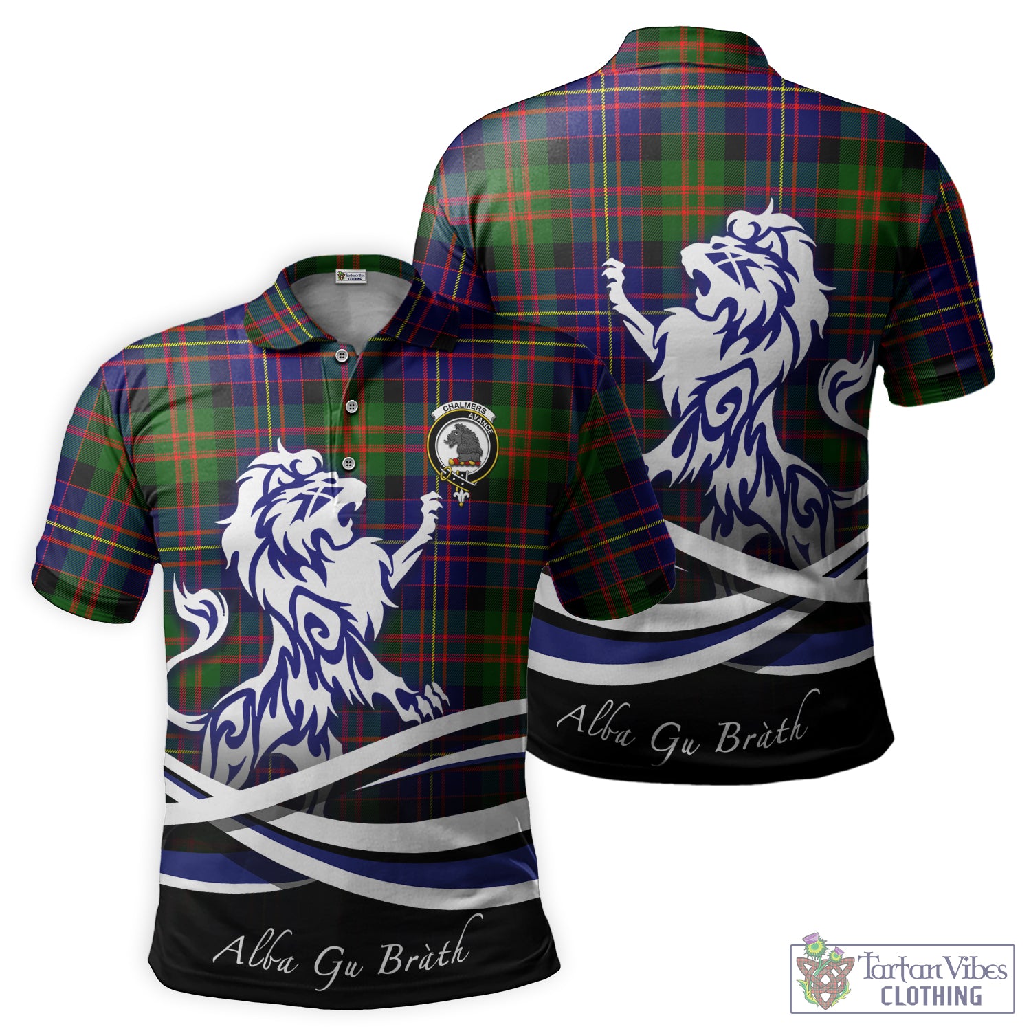 Chalmers Tartan Polo Shirt with Alba Gu Brath Regal Lion Emblem - Tartan Vibes Clothing