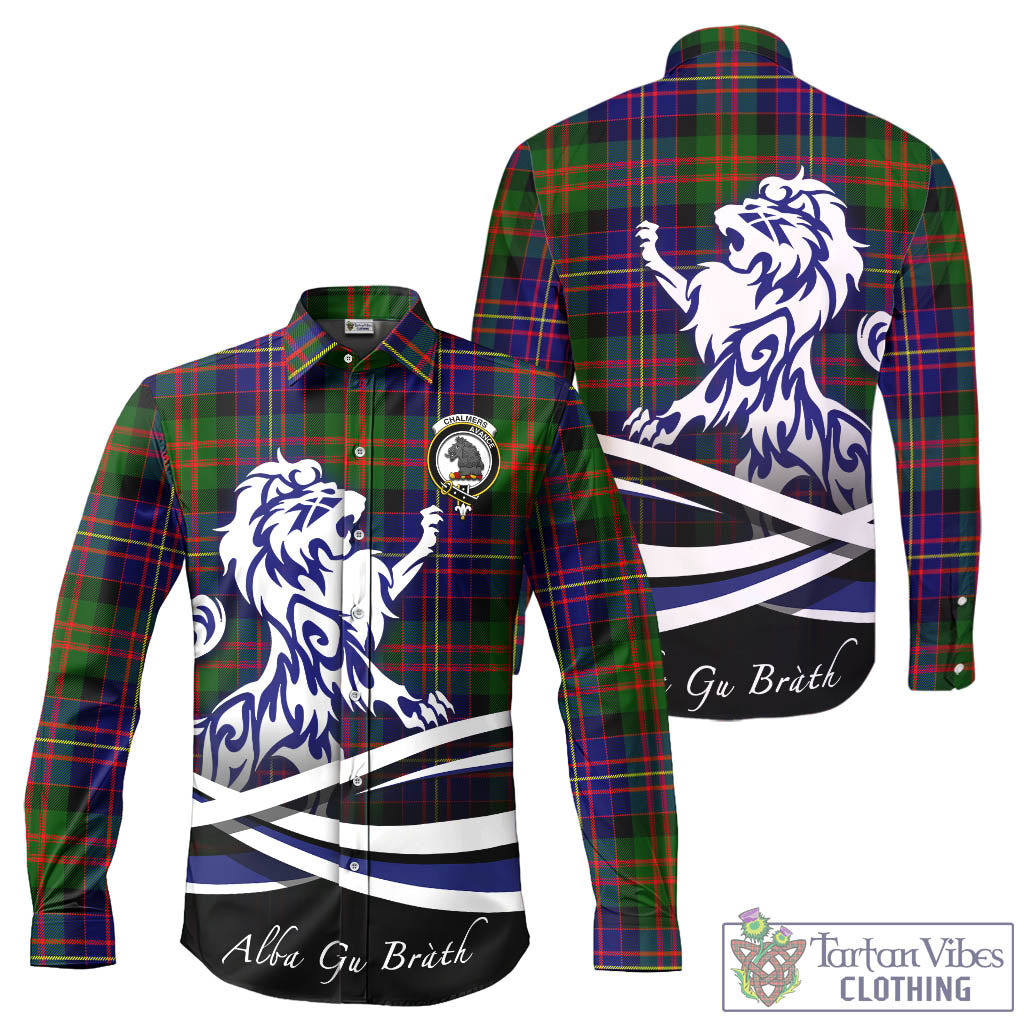 Chalmers Tartan Long Sleeve Button Up Shirt with Alba Gu Brath Regal Lion Emblem - Tartan Vibes Clothing