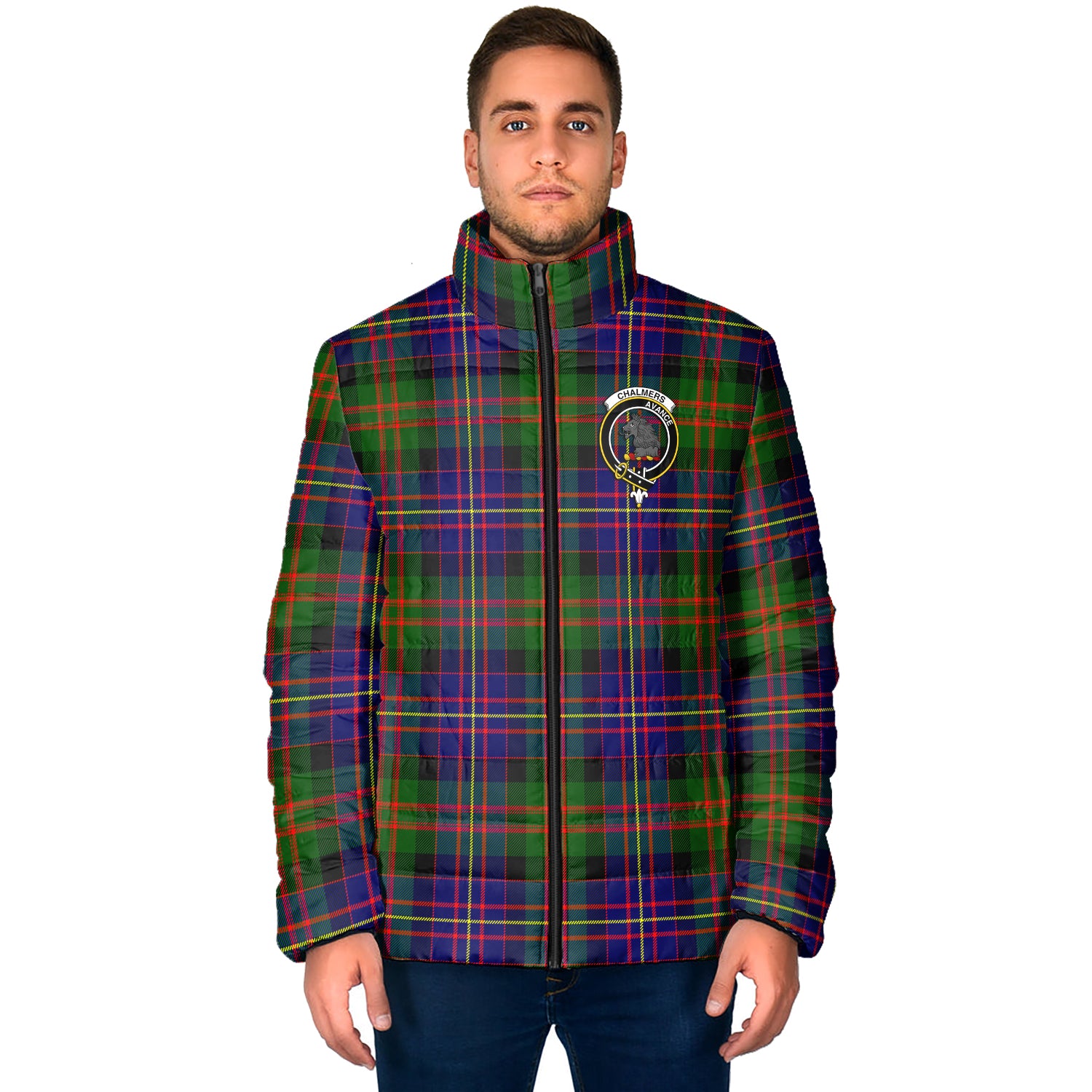 Chalmers Modern Tartan Padded Jacket with Family Crest - Tartanvibesclothing
