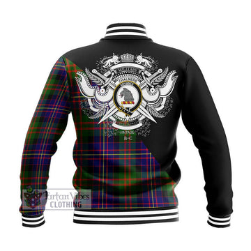 Chalmers Tartan Baseball Jacket with Family Crest and Military Logo Style - Tartan Vibes Clothing