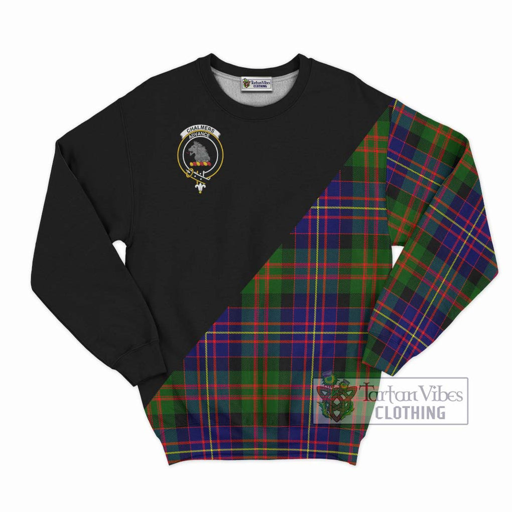 Chalmers Tartan Sweatshirt with Family Crest and Military Logo Style - Tartan Vibes Clothing