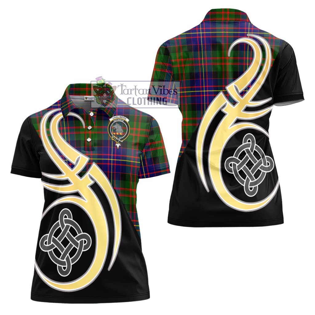 Chalmers Tartan Women's Polo Shirt with Family Crest and Celtic Symbol Style - Tartan Vibes Clothing