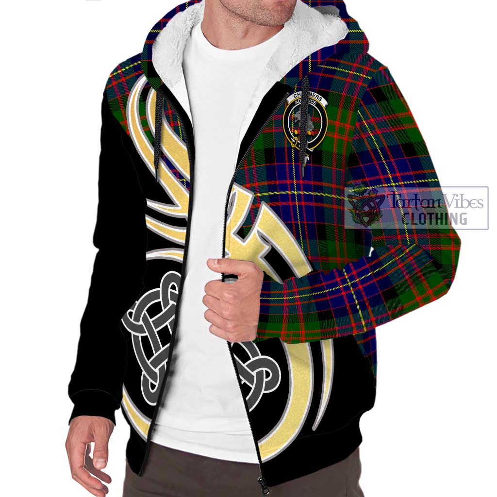 Chalmers Tartan Sherpa Hoodie with Family Crest and Celtic Symbol Style - Tartan Vibes Clothing