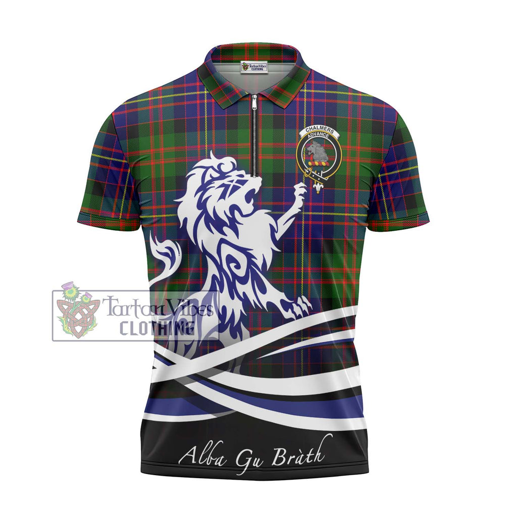 Chalmers Tartan Zipper Polo Shirt with Alba Gu Brath Regal Lion Emblem - Tartan Vibes Clothing
