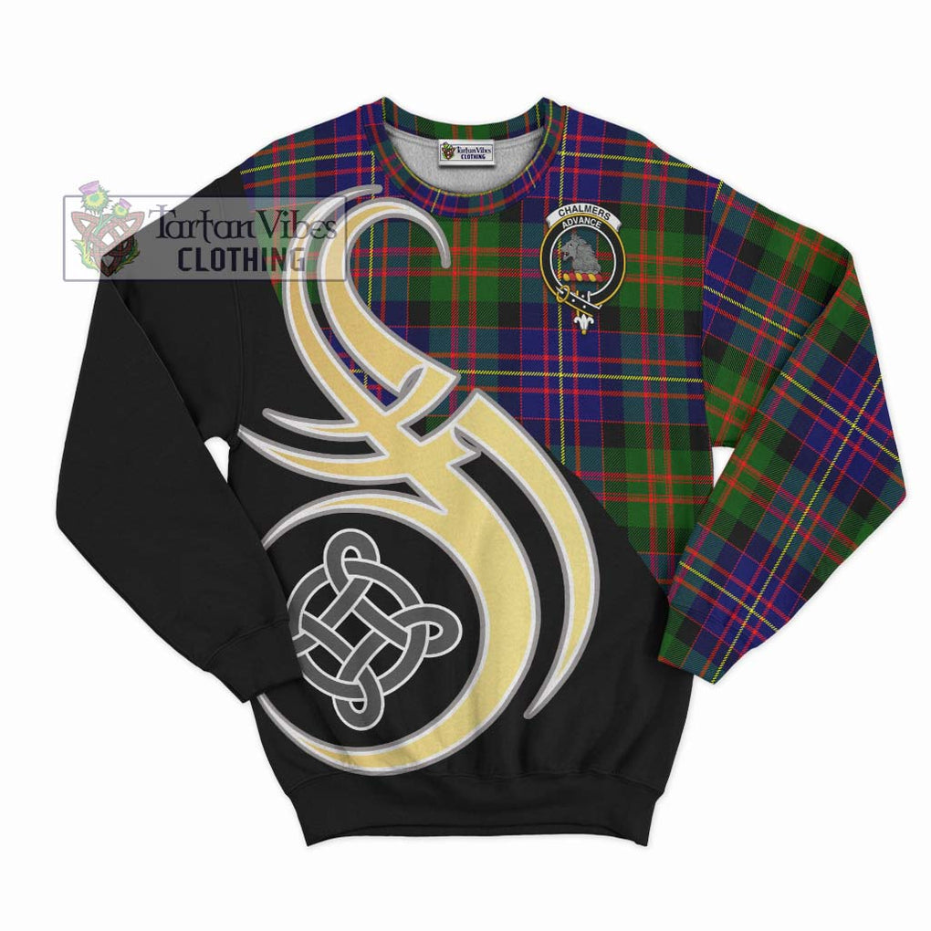 Chalmers Tartan Sweatshirt with Family Crest and Celtic Symbol Style - Tartan Vibes Clothing