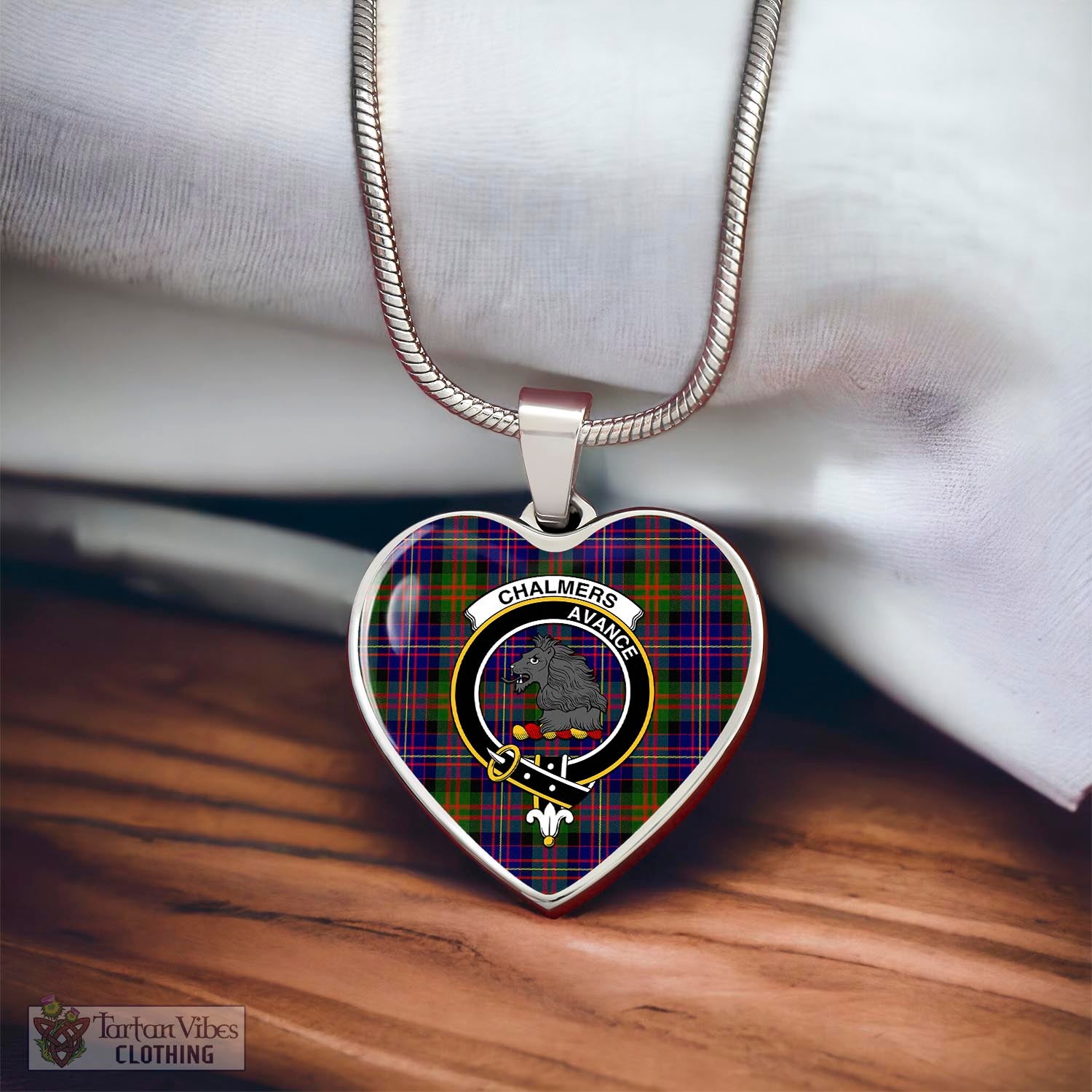 Chalmers Tartan Heart Necklace with Family Crest - Tartan Vibes Clothing