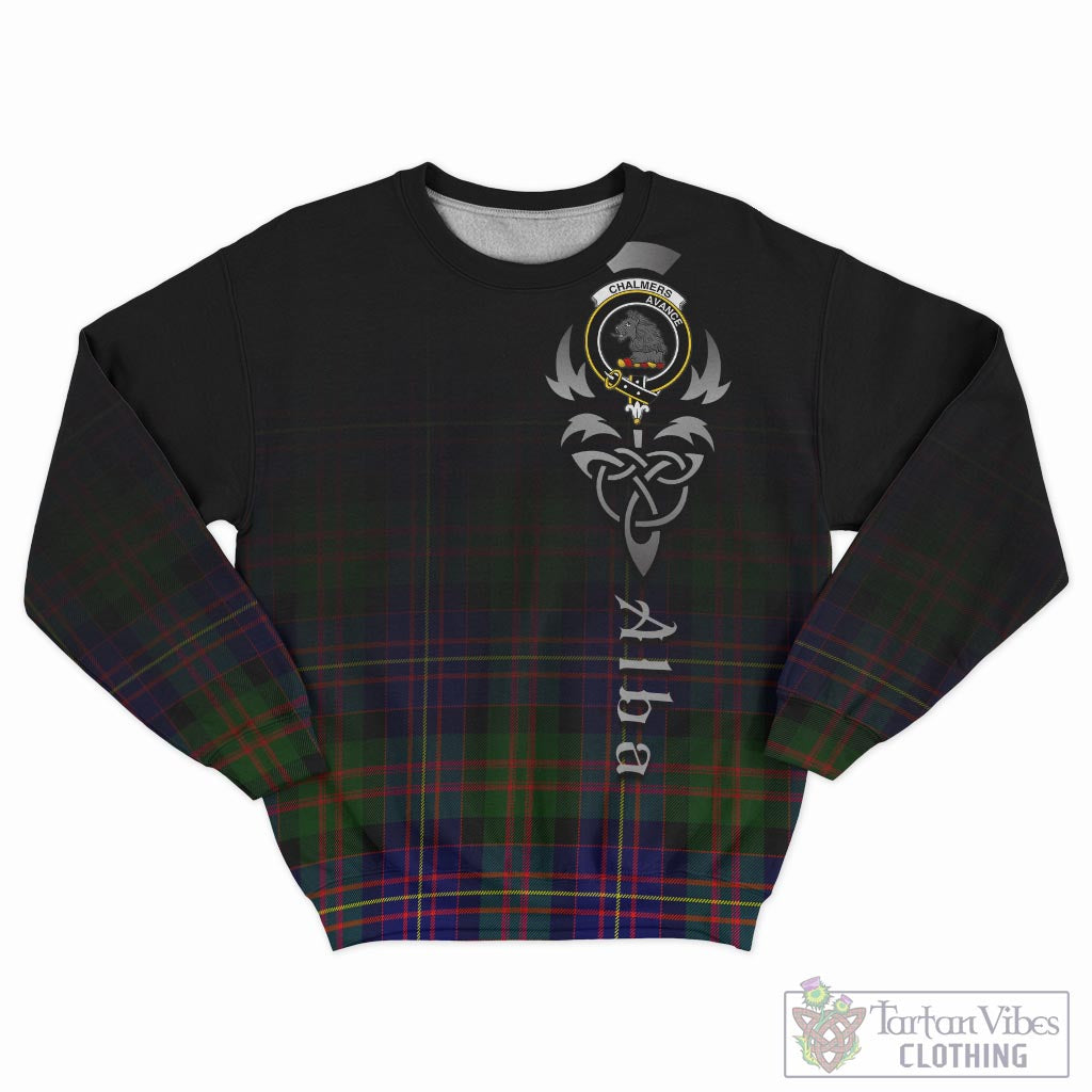Tartan Vibes Clothing Chalmers Modern Tartan Sweatshirt Featuring Alba Gu Brath Family Crest Celtic Inspired