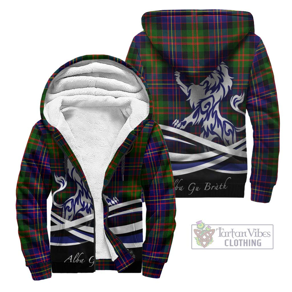 Chalmers Tartan Sherpa Hoodie with Alba Gu Brath Regal Lion Emblem Unisex - Tartanvibesclothing Shop