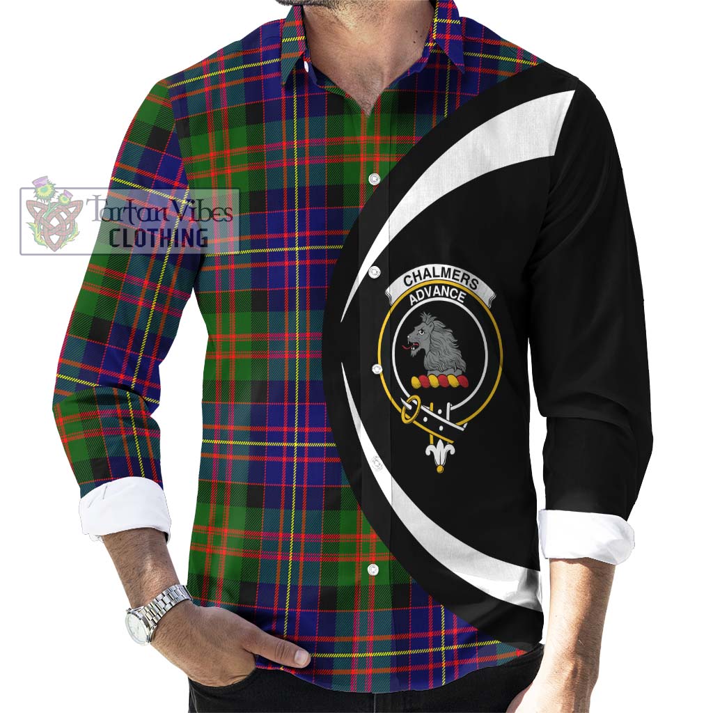 Chalmers Tartan Long Sleeve Button Up with Family Crest Circle Style - Tartan Vibes Clothing