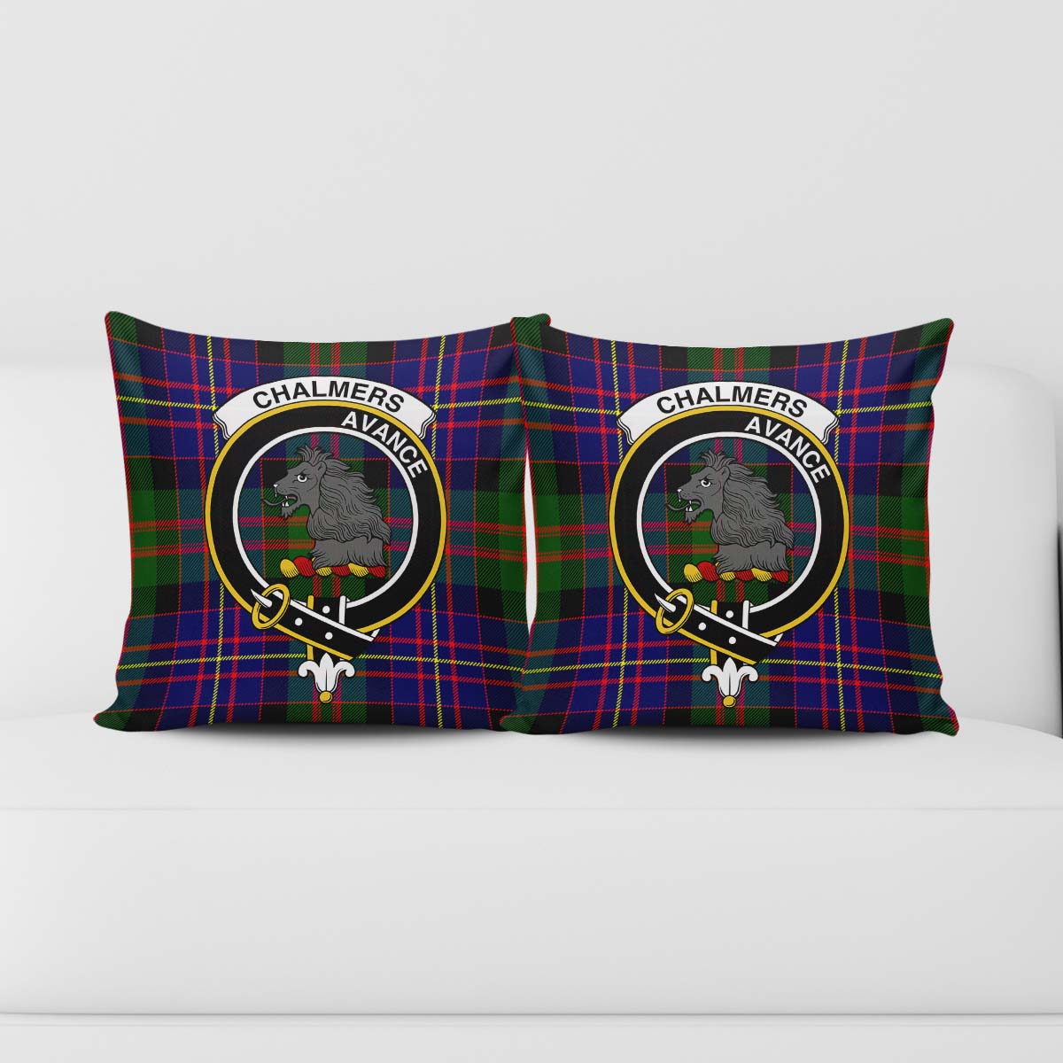 Chalmers Tartan Pillow Cover with Family Crest - Tartan Vibes Clothing