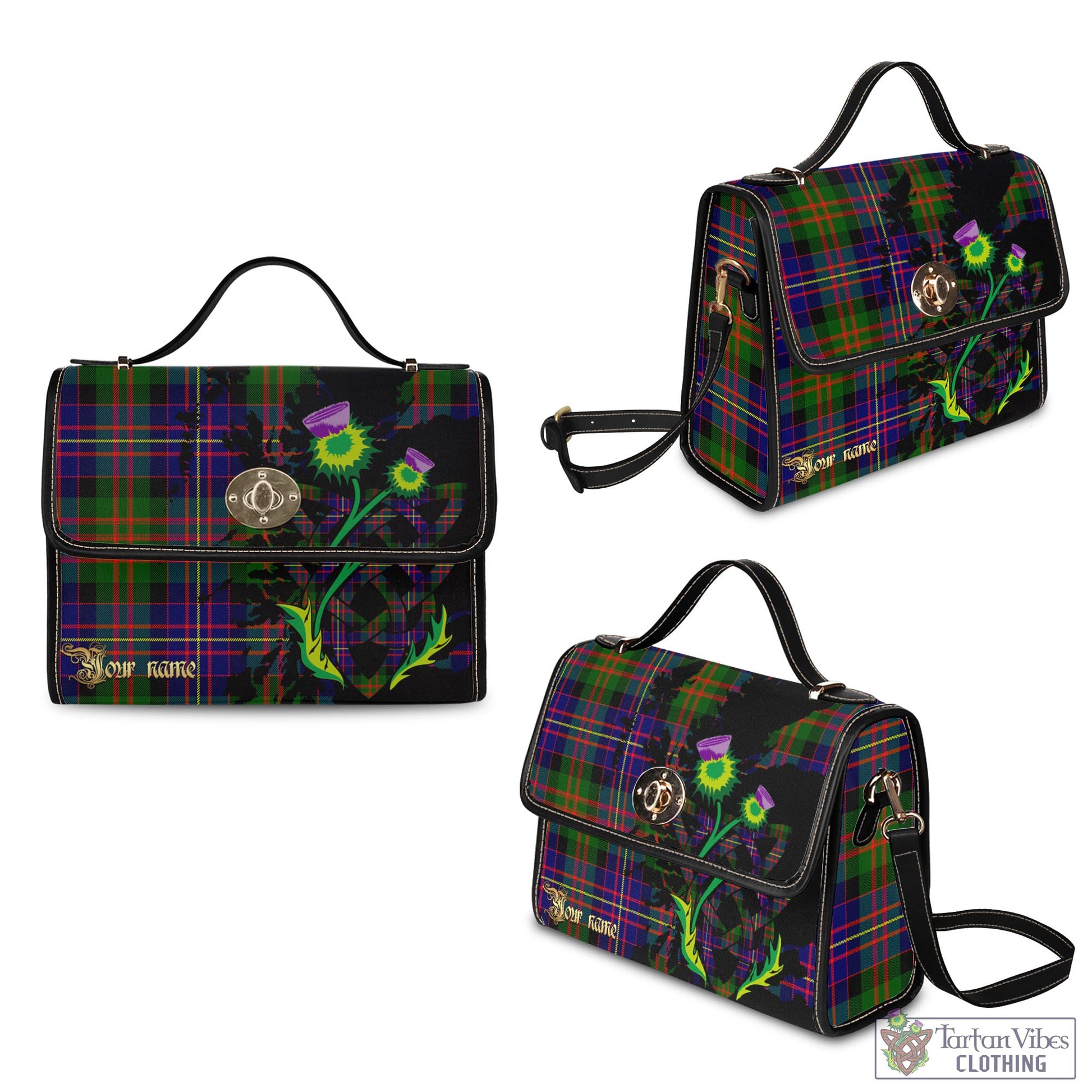 Tartan Vibes Clothing Chalmers Modern Tartan Waterproof Canvas Bag with Scotland Map and Thistle Celtic Accents