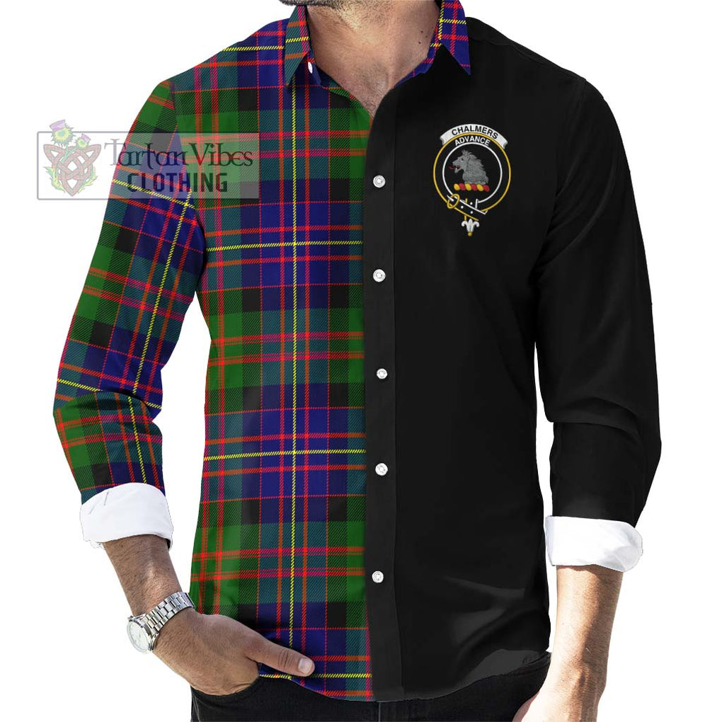 Chalmers Tartan Long Sleeve Button Shirt with Family Crest and Half Of Me Style - Tartanvibesclothing Shop