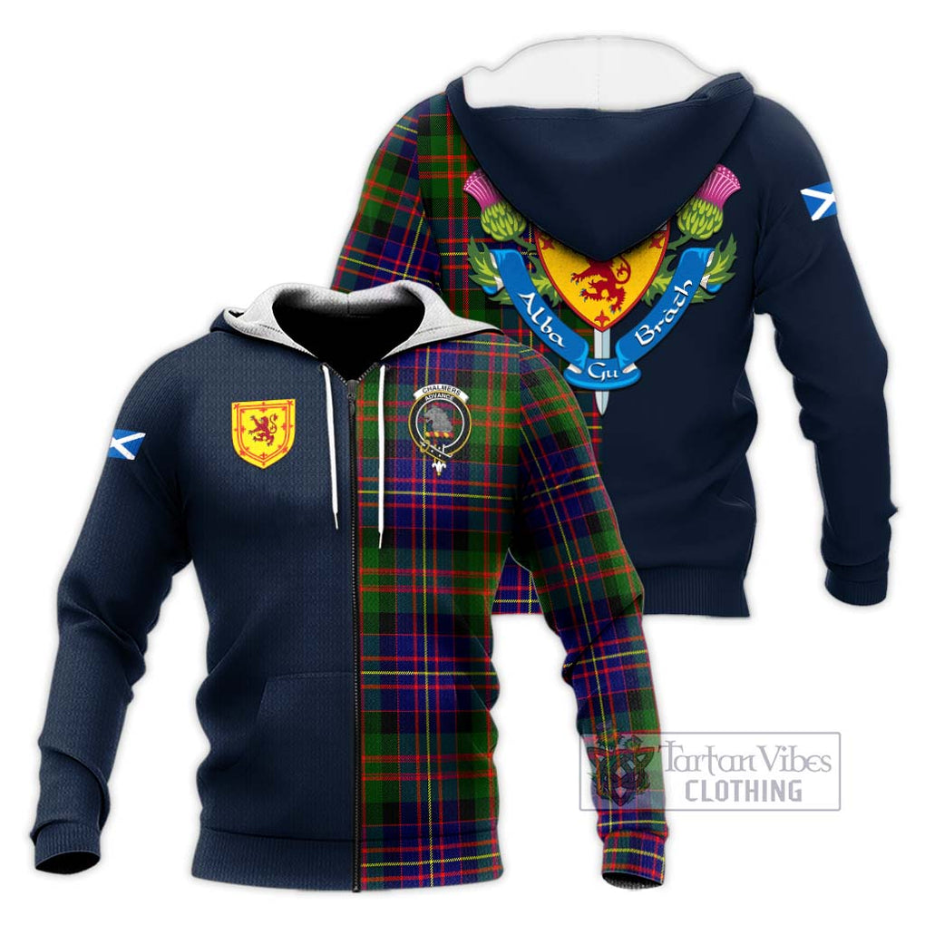 Chalmers Tartan Knitted Hoodie Alba with Scottish Lion Royal Arm Half Style Unisex Knitted Zip Hoodie - Tartan Vibes Clothing