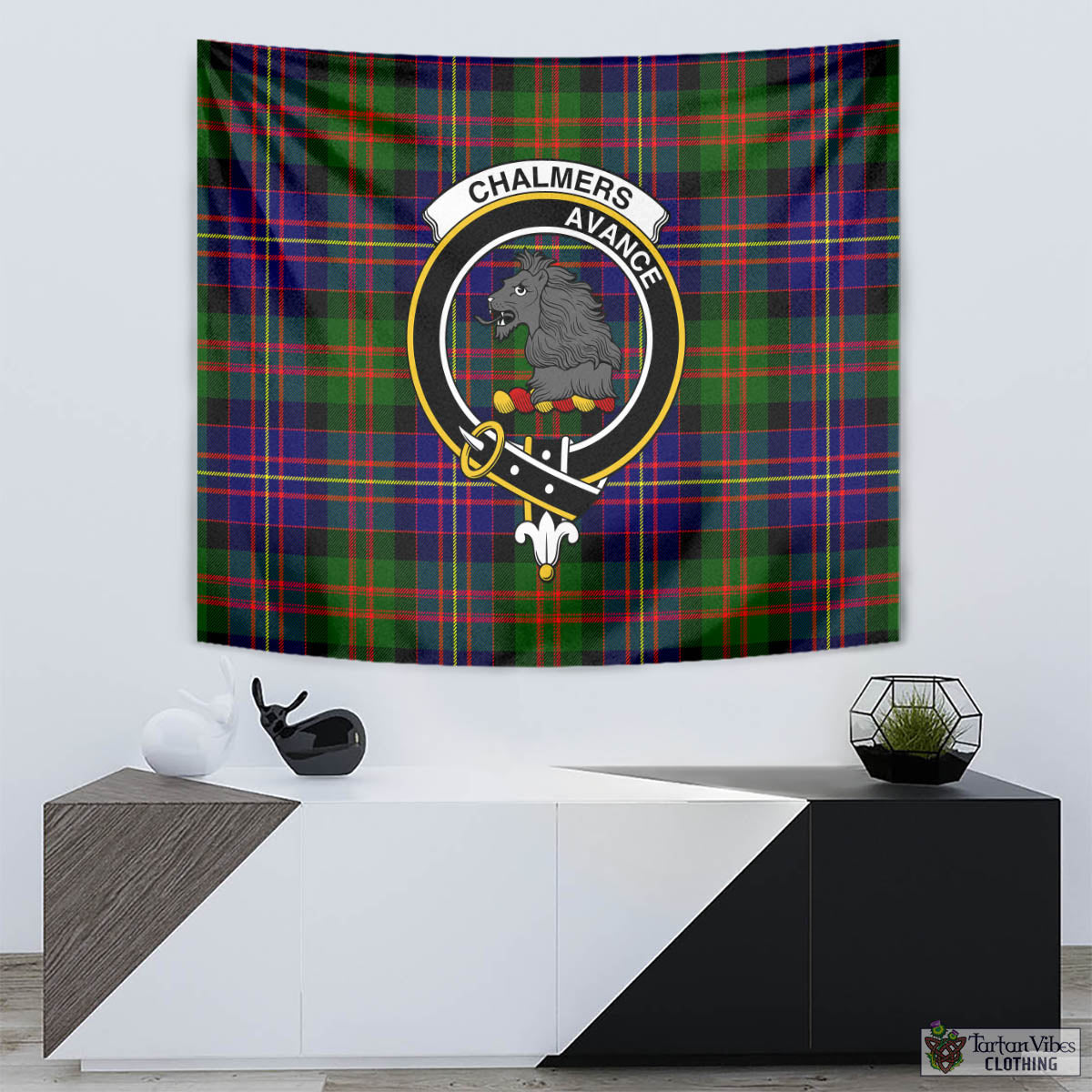 Chalmers Tartan Tapestry Wall Hanging and Home Decor for Room with Family Crest - Tartan Vibes Clothing