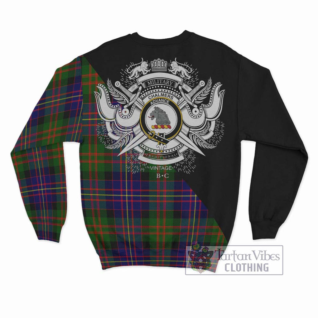 Chalmers Tartan Sweatshirt with Family Crest and Military Logo Style - Tartan Vibes Clothing