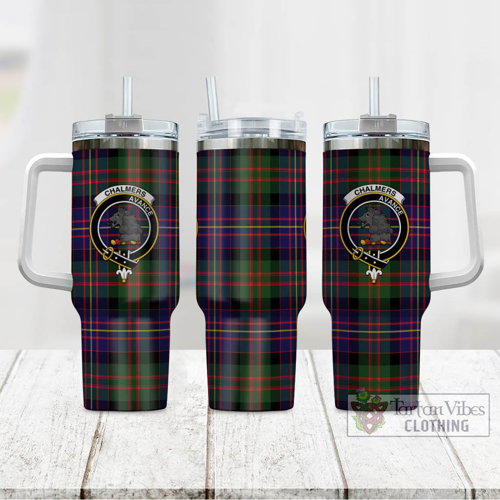 Tartan Vibes Clothing Chalmers Modern Tartan and Family Crest Tumbler with Handle