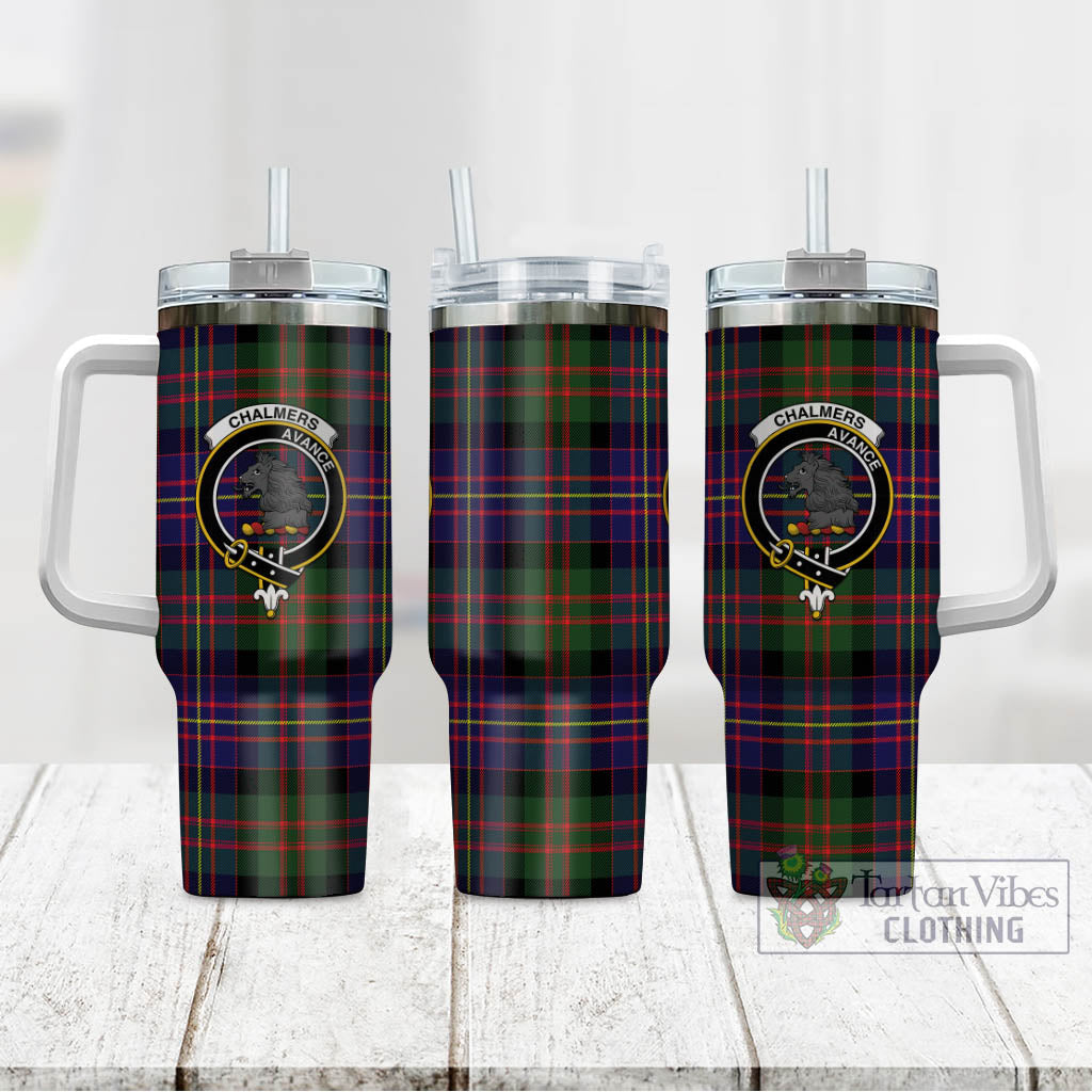 Chalmers Tartan Tumbler with Handle with Family Crest - Tartan Vibes Clothing
