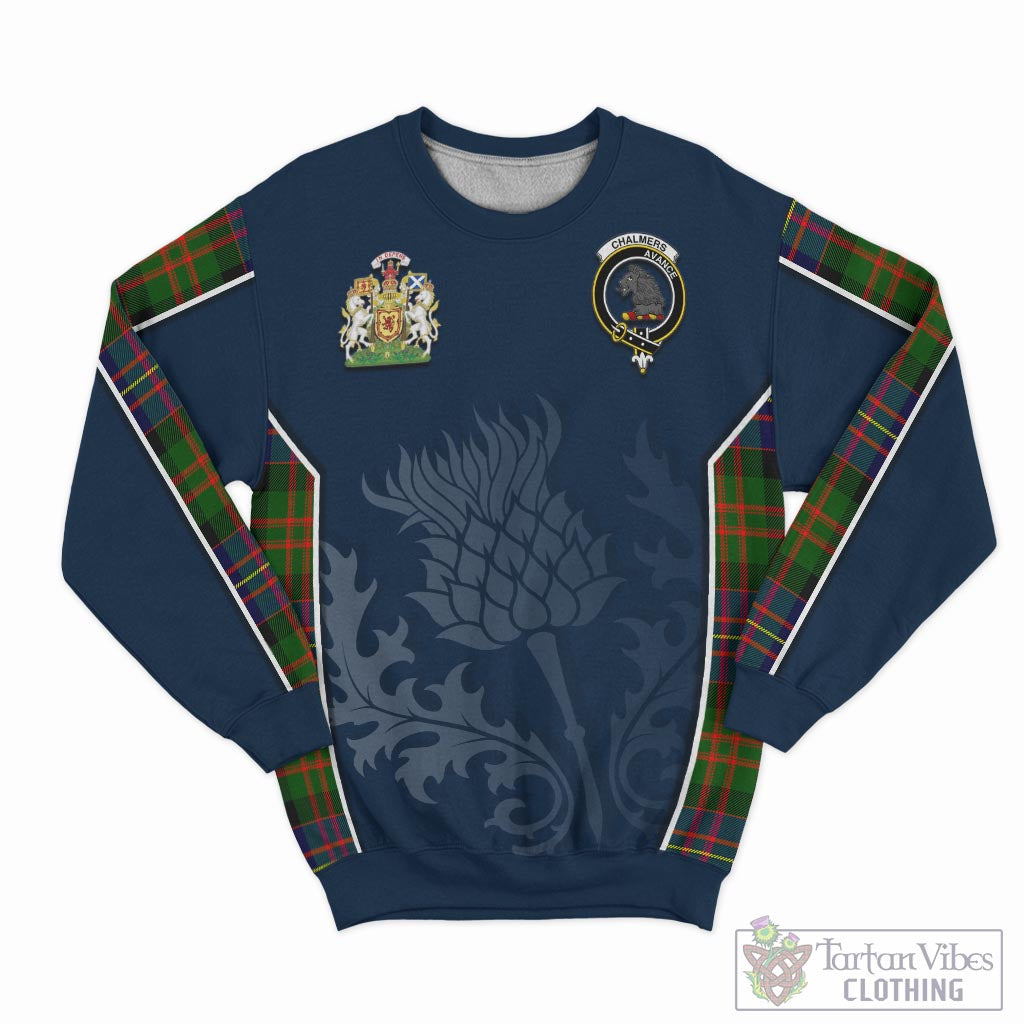 Tartan Vibes Clothing Chalmers Modern Tartan Sweatshirt with Family Crest and Scottish Thistle Vibes Sport Style
