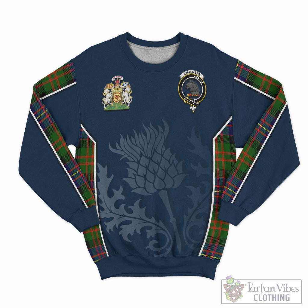 Chalmers Tartan Sweatshirt with Family Crest and Scottish Thistle Vibes Sport Style - Tartan Vibes Clothing