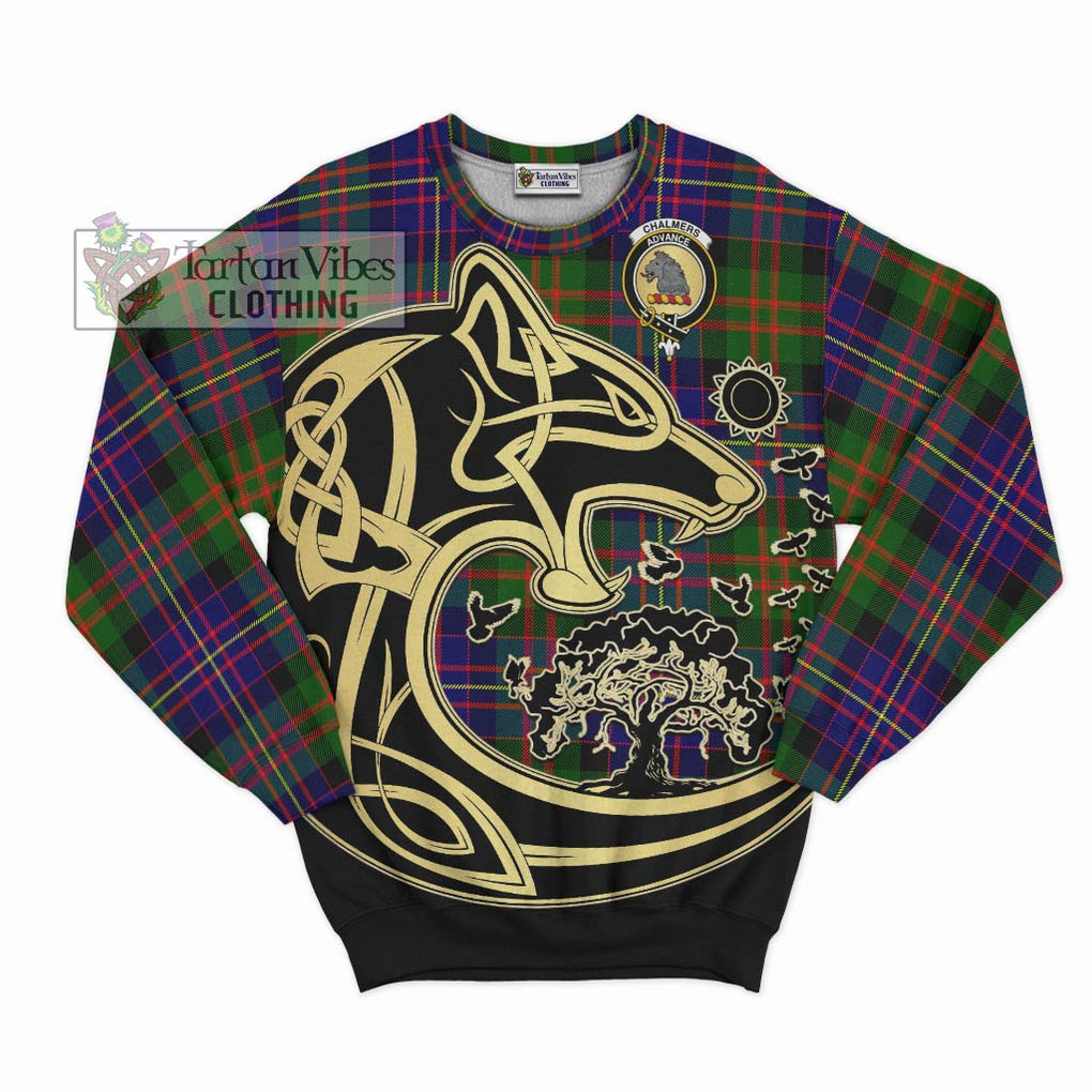 Chalmers Tartan Sweatshirt with Family Crest Celtic Wolf Style - Tartan Vibes Clothing