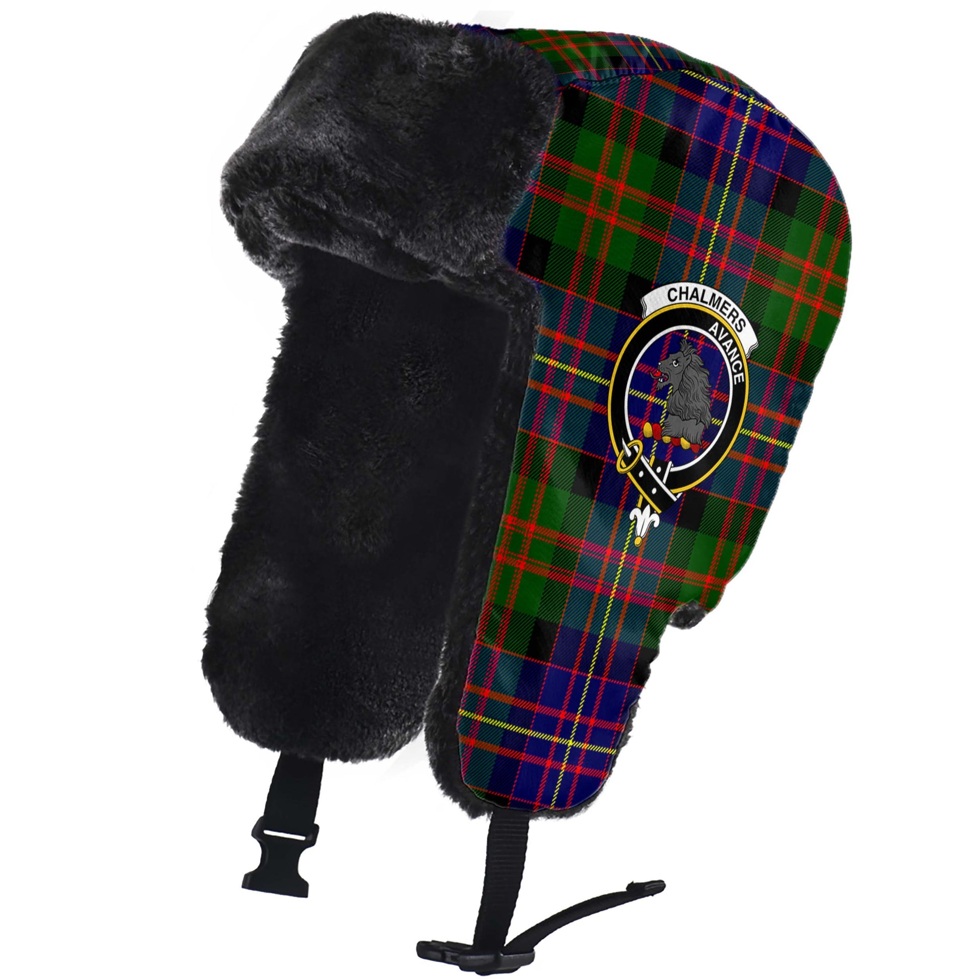 Chalmers Tartan Winter Trapper Hat with Family Crest - Tartan Vibes Clothing
