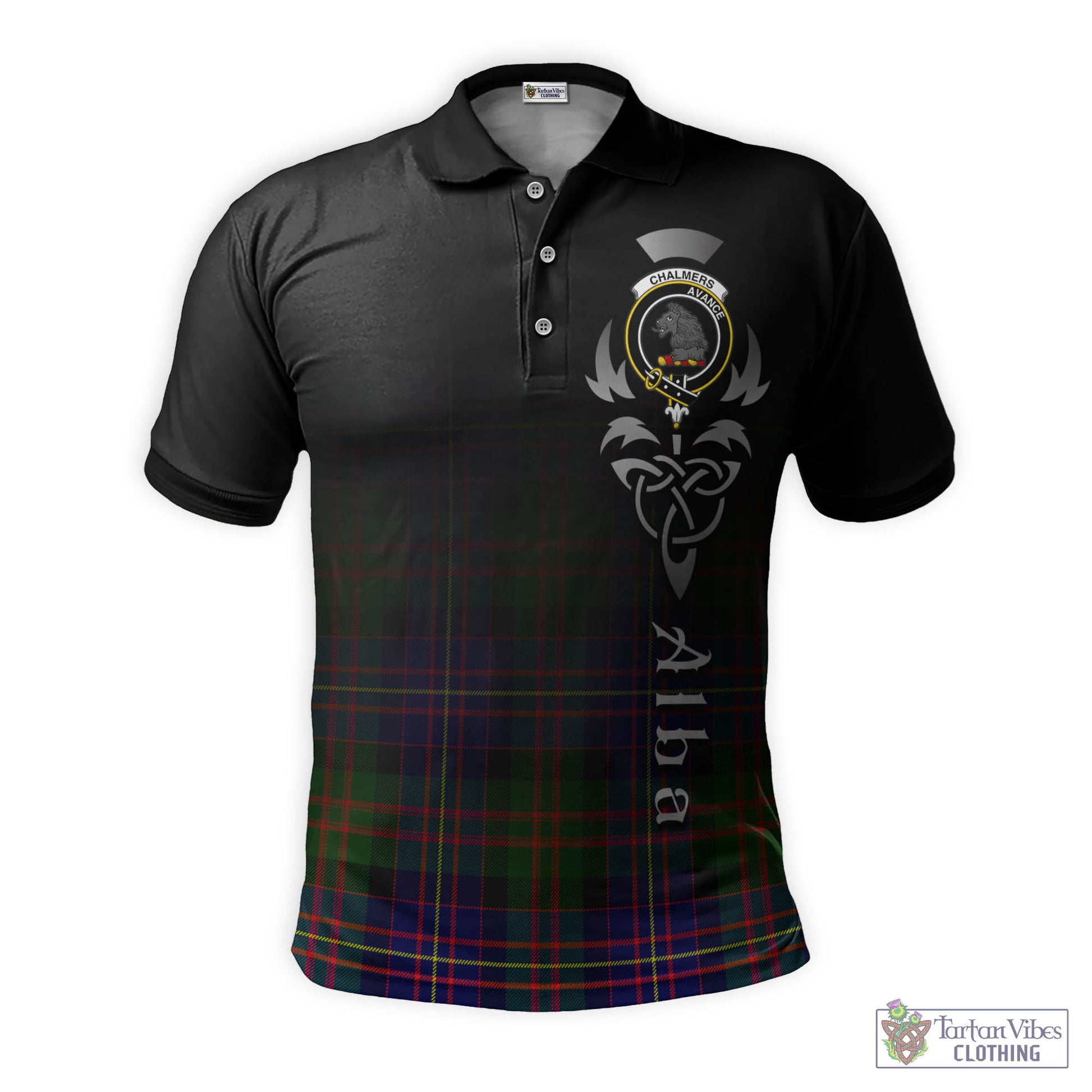Chalmers Tartan Polo Shirt Featuring Alba Gu Brath Family Crest Celtic Inspired - Tartan Vibes Clothing