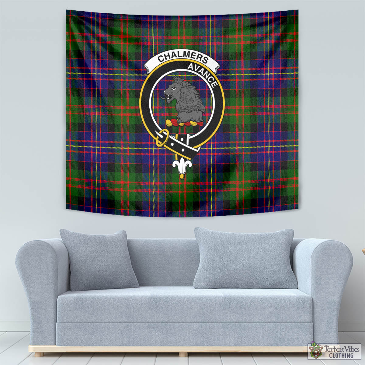 Chalmers Tartan Tapestry Wall Hanging and Home Decor for Room with Family Crest - Tartan Vibes Clothing