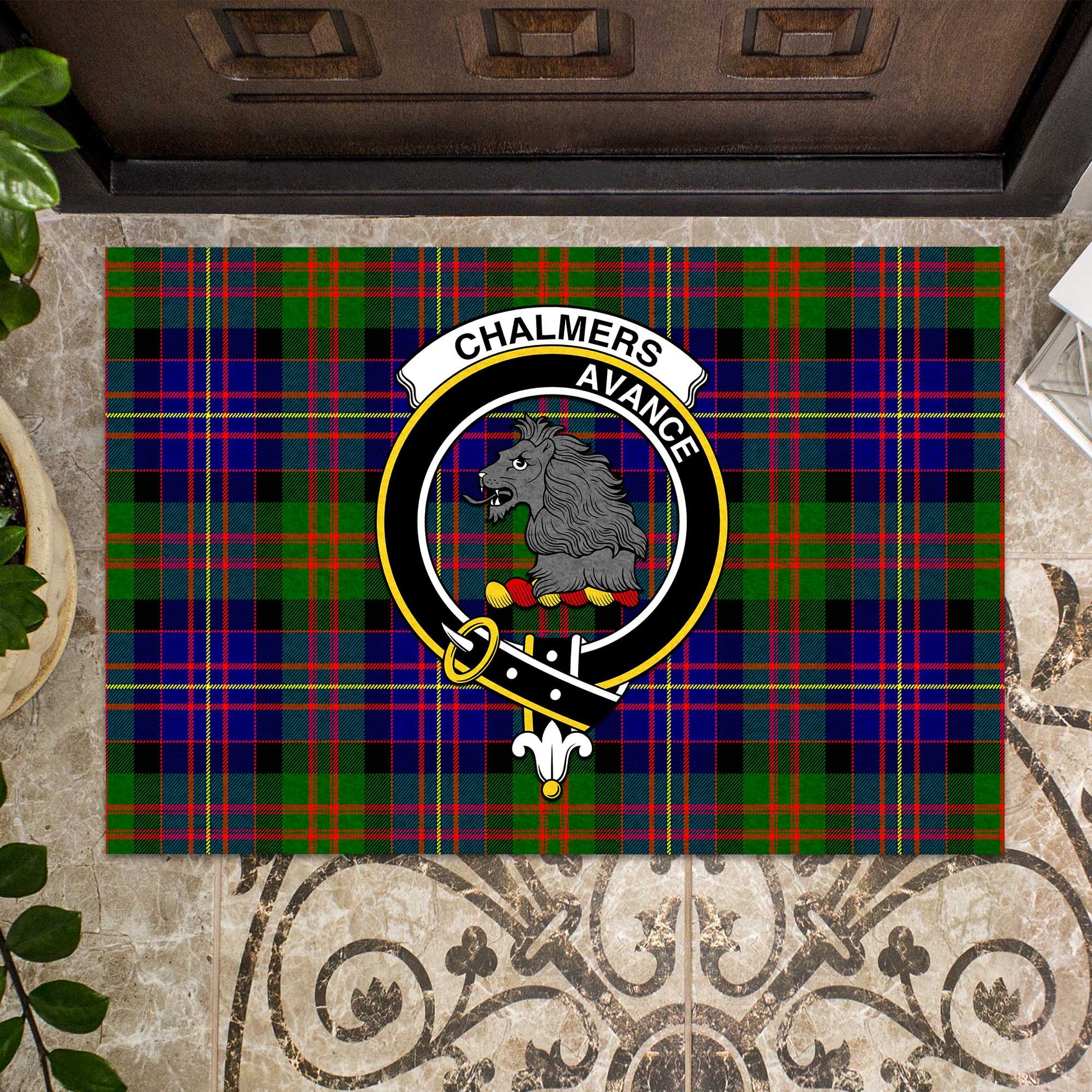 Chalmers Tartan Rubber Doormat with Family Crest - Tartan Vibes Clothing