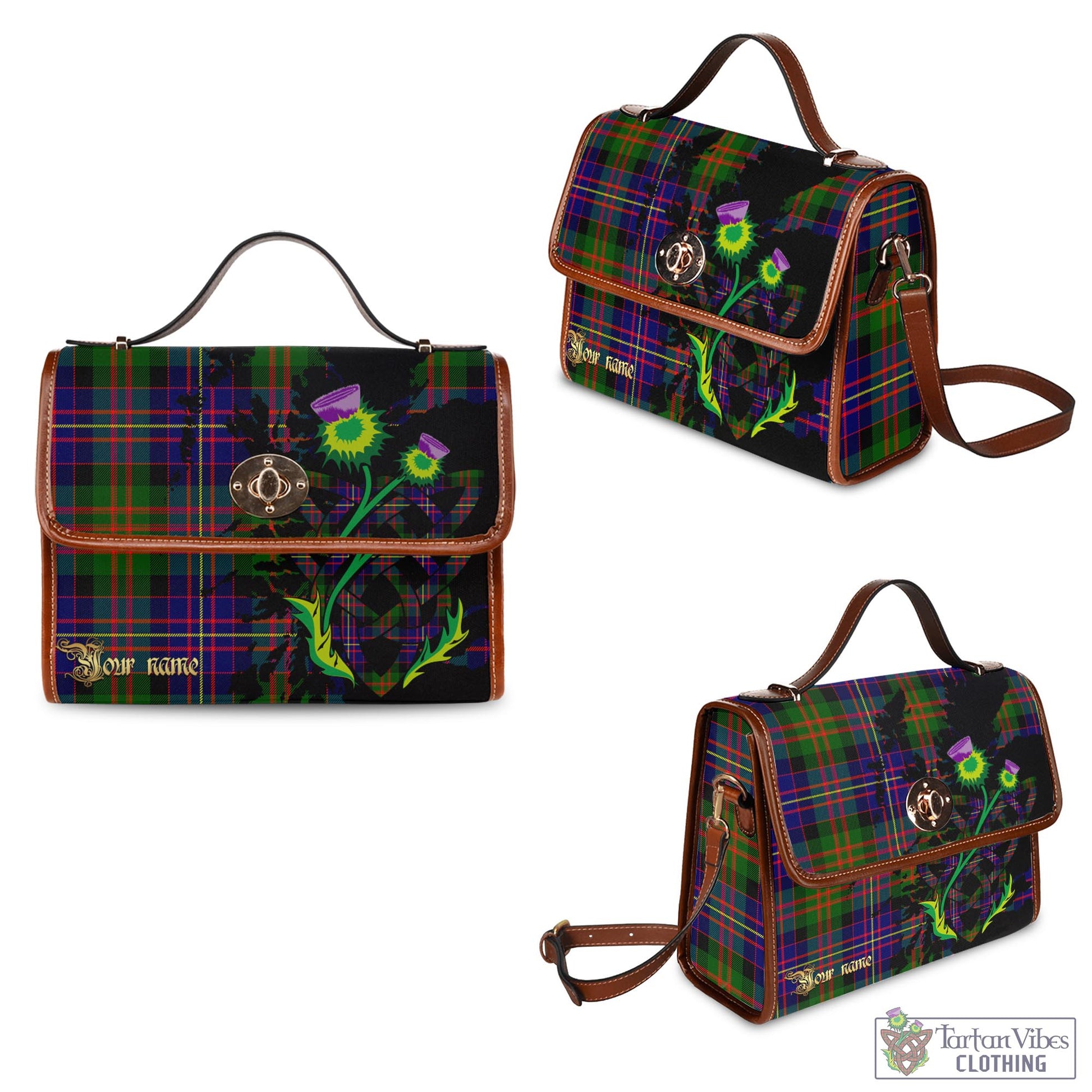 Tartan Vibes Clothing Chalmers Modern Tartan Waterproof Canvas Bag with Scotland Map and Thistle Celtic Accents