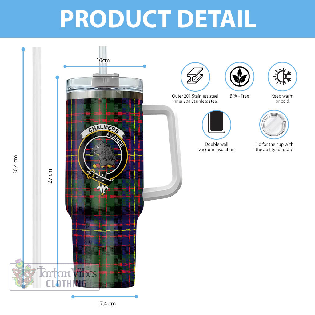 Chalmers Tartan Tumbler with Handle with Family Crest - Tartan Vibes Clothing
