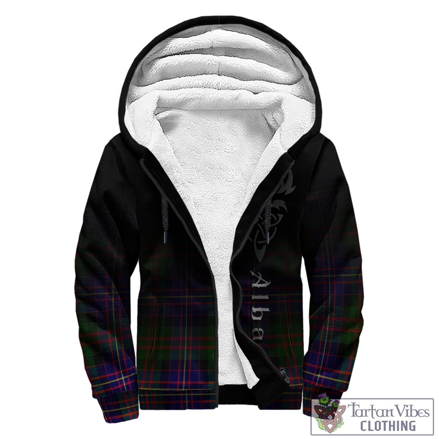Tartan Vibes Clothing Chalmers Modern Tartan Sherpa Hoodie Featuring Alba Gu Brath Family Crest Celtic Inspired