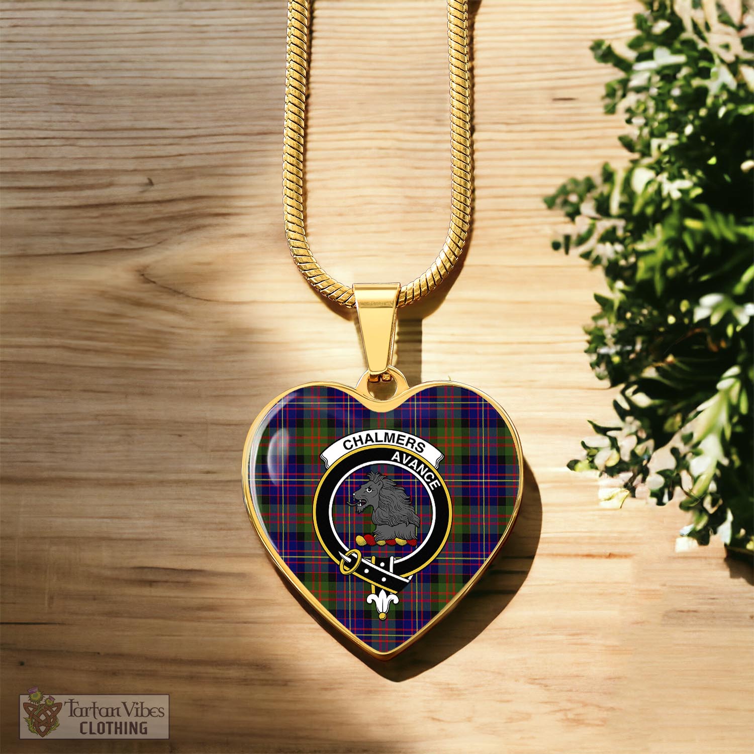 Chalmers Tartan Heart Necklace with Family Crest Luxury Necklace (Gold) No - Tartan Vibes Clothing
