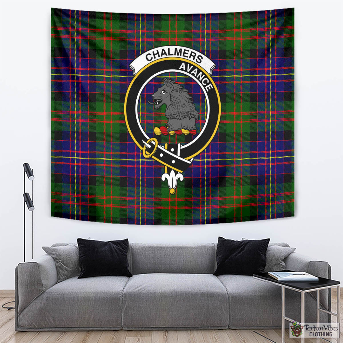 Chalmers Tartan Tapestry Wall Hanging and Home Decor for Room with Family Crest - Tartan Vibes Clothing