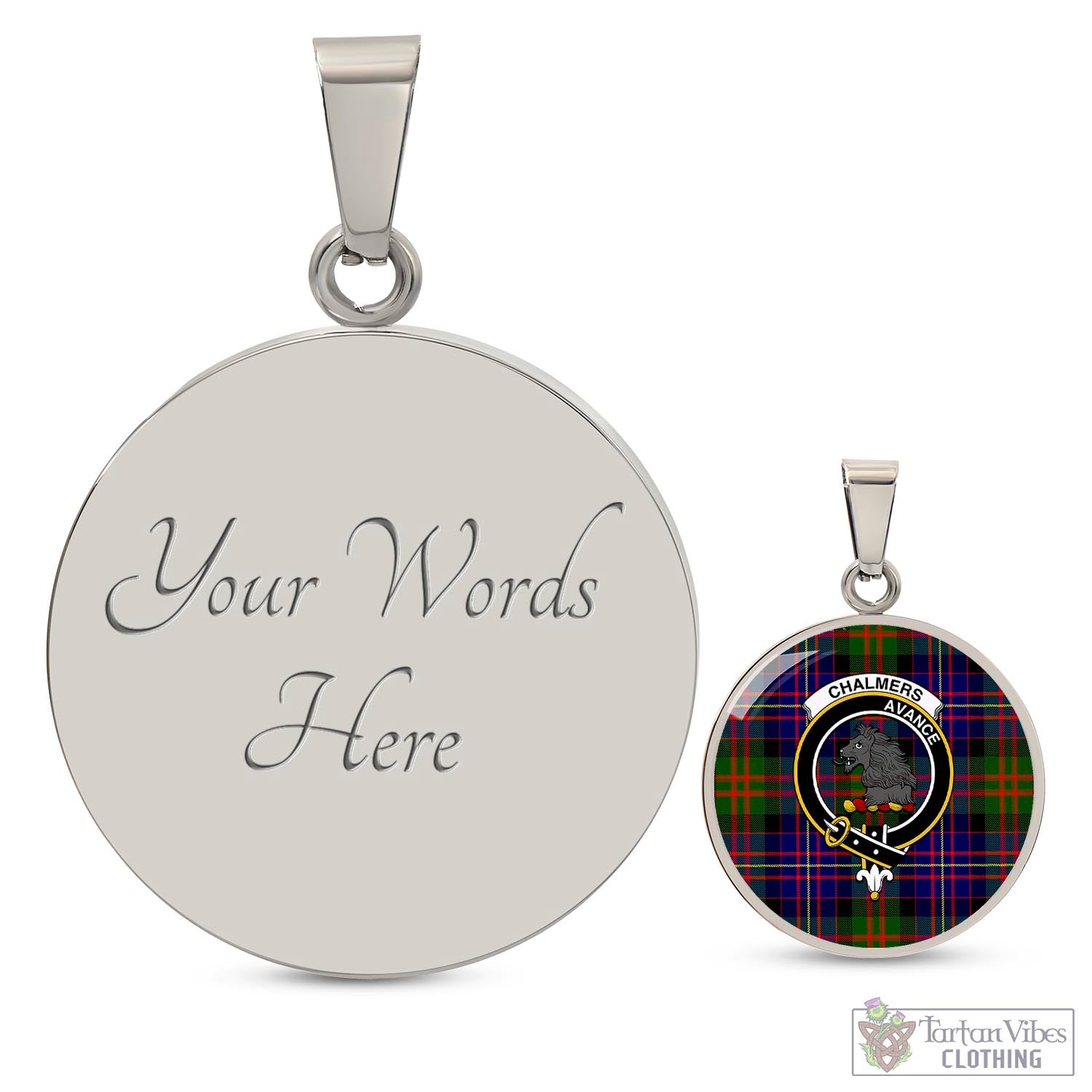 Chalmers Tartan Circle Necklace with Family Crest Luxury Necklace (Silver) Yes - Tartan Vibes Clothing
