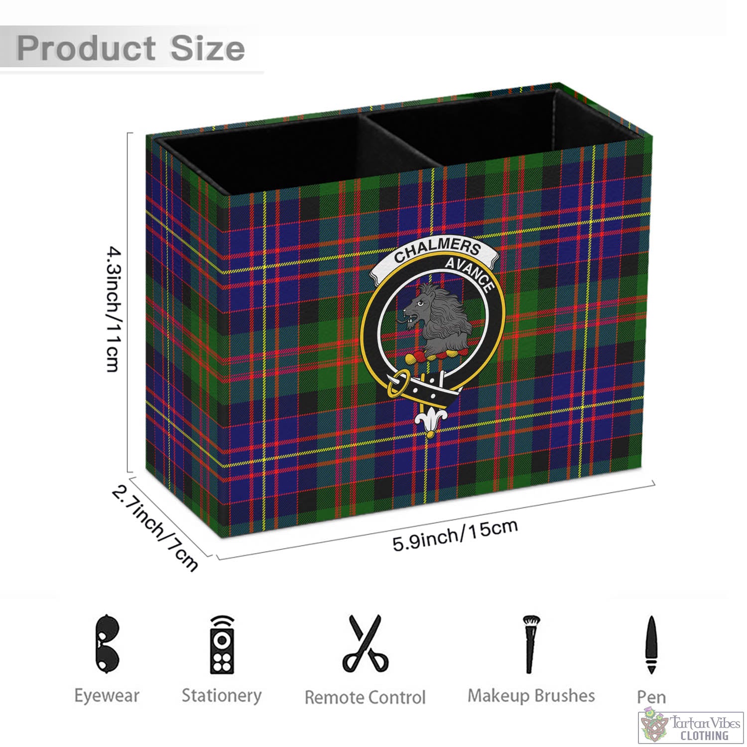 Chalmers Tartan Pen Holder with Family Crest - Tartan Vibes Clothing