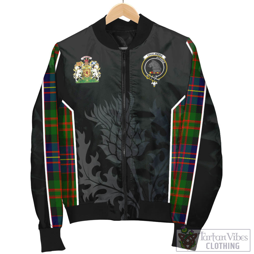 Chalmers Tartan Bomber Jacket with Family Crest and Scottish Thistle Vibes Sport Style - Tartan Vibes Clothing