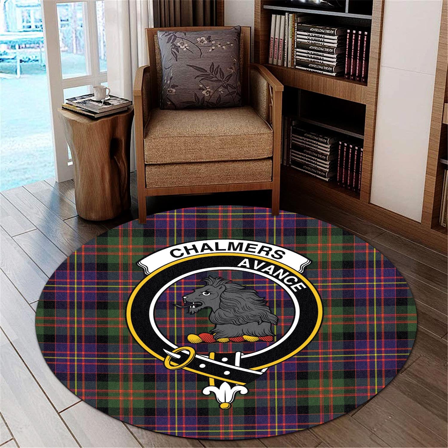 Chalmers Tartan Round Rug with Family Crest - Tartan Vibes Clothing