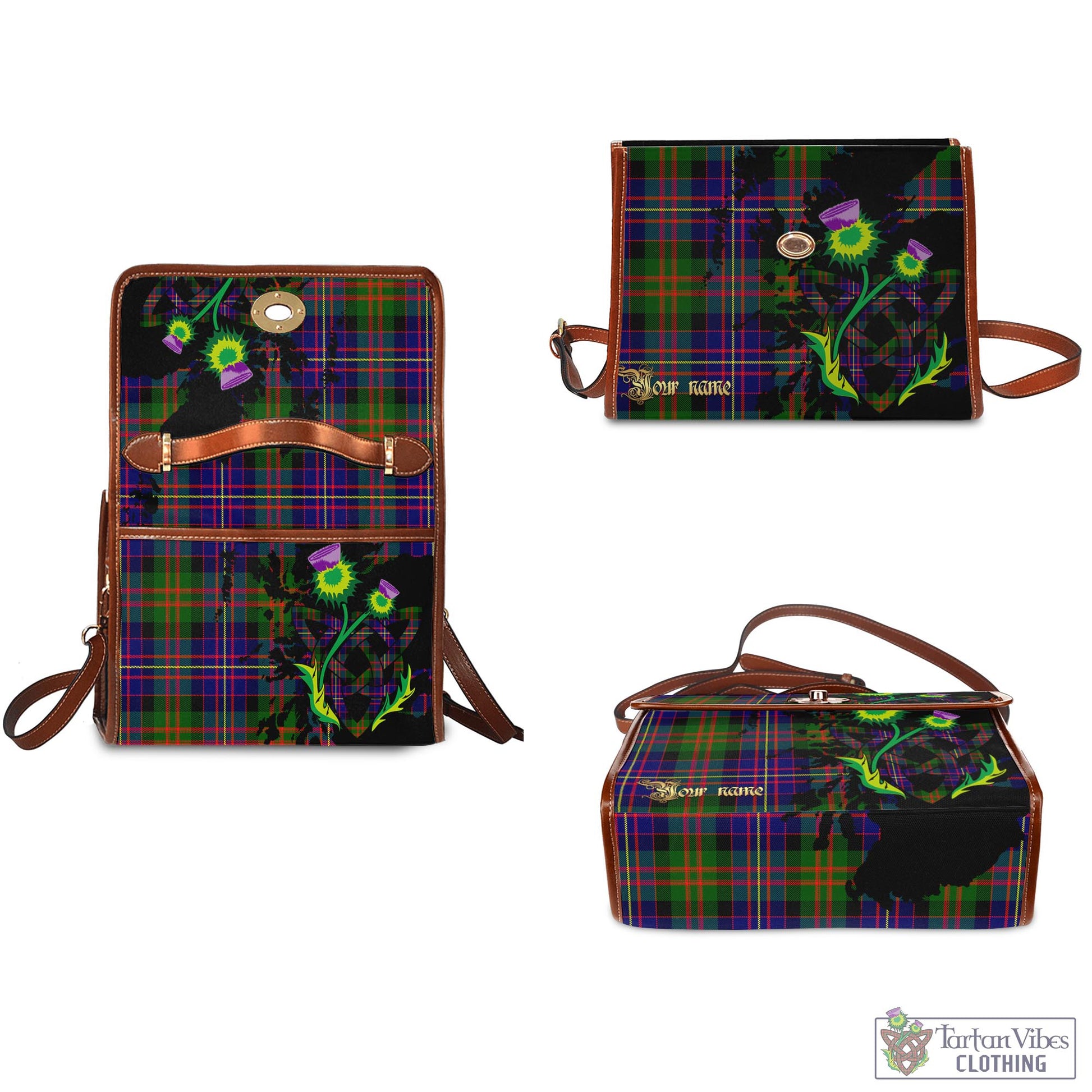 Tartan Vibes Clothing Chalmers Modern Tartan Waterproof Canvas Bag with Scotland Map and Thistle Celtic Accents